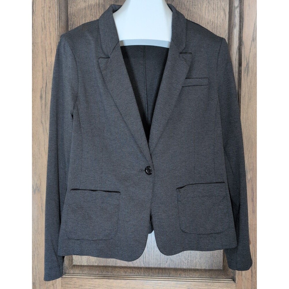 Relativity Womens 14 Dark Gray Knit Blazer Jacket Long Sleeve One Button Pockets